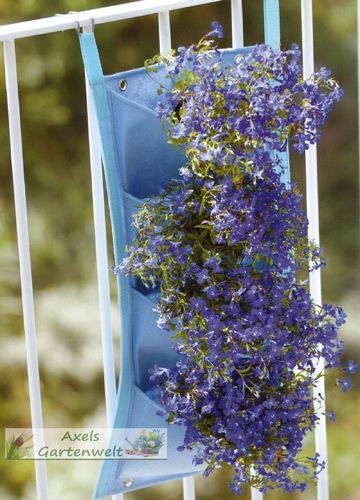 Pflanzenwand Blau mit 4 Taschen für Balkon